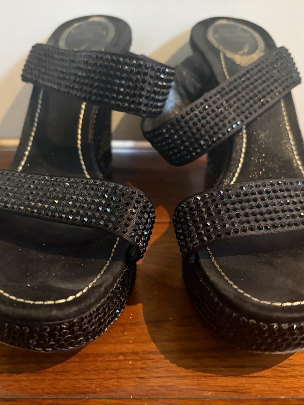 Rene caovilla Black Embellished Two-Strap Women’s wedge - Picture 3 of 8